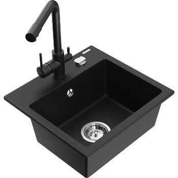 Mexen Milo мивка гранитна 1-камерна с кухненски смесител Duero, черен - 6505-77-671600-70 (6505-77-671600-70)