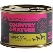 Country&Nature Bezobilné krmivo s bravčovým mäsom a špenátom 410 g
