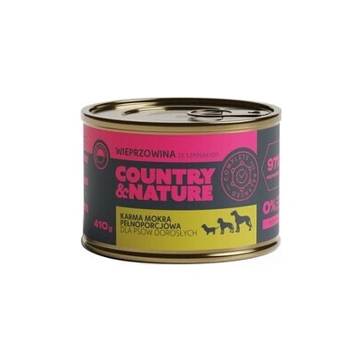 Country&Nature Bezobilné krmivo s bravčovým mäsom a špenátom 410 g