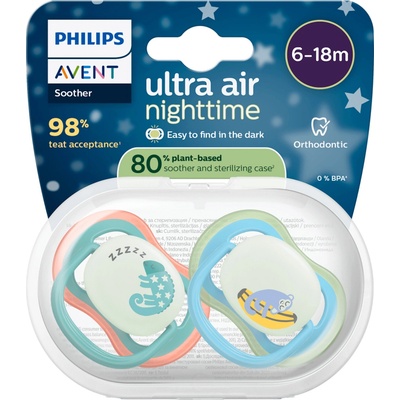 Philips Avent dudlík Ultra air night Chameleon/opice modrá 2 ks