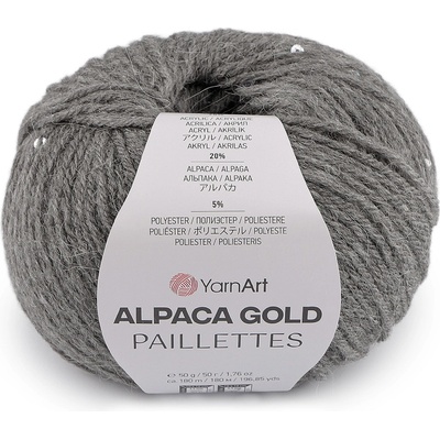Prima-obchod Pletací příze Alpaca Gold s flitry 50 g, barva 7 (9304) šedá