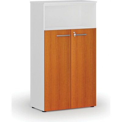 Primo Kombinovaná kancelárska skriňa WHITE, dvere na 3 poschodia, 1434 x 800 x 420 mm, biela/čerešňa