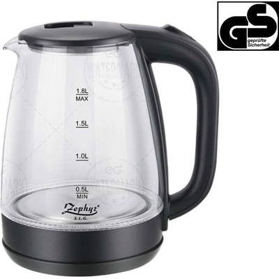 Zephyr Електрическа кана sapir sp 1230 gs, 1800w, 1.8 литра, Светеща, Стъклена, Черен gs стандарт (1230120036)