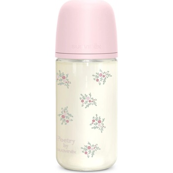 Suavinex Poetry SX Pro Physiological Glass M стъклено бебешко шише 3 m+ Medium Flow - Pink 240ml