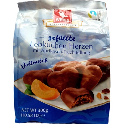 Max Weiss Lebkuchen Herzen Vollmilch perníčky v mléčné čokoládě s meruňkovou náplní 300 g – Zbozi.Blesk.cz