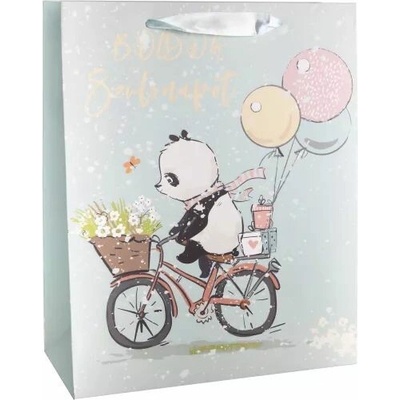 Panda na bicykli, darčeková taška s motívom - 26 x 32 cm