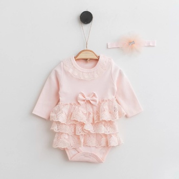 Myrat Baby Боди рокля с дантела и лента за глава, крем