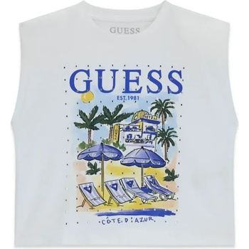 GUESS Бяла Oversize тениска за момиче с цветна щампа и кристали Guess