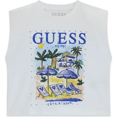 GUESS Бяла Oversize тениска за момиче с цветна щампа и кристали Guess
