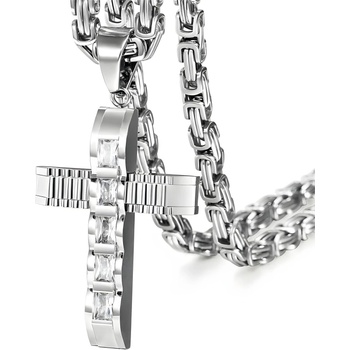 HARAHU Мъжка верижка с кръст dj-38734 - Сребърна / 60см kp38734 (dj-38734)