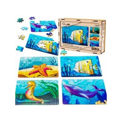 PuzzleOK Wooden Puzzle 4in1 Sea Animals