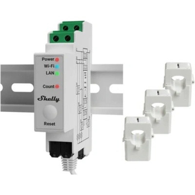 SHELLY PRO 3EM-120 Elektroměr třífázový na DIN lištu vč. 3 MT 120A(vodiče max pr. 15mm) LAN WiFi Blu
