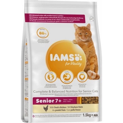 IAMS for Vitality Senior pre staršie mačky s čerstvým kuracím mäsom 1,5 kg