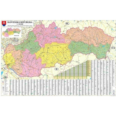 Slovenská republika administrativní obří - nástěnná mapa 200 x 132 cm, lamino + očka