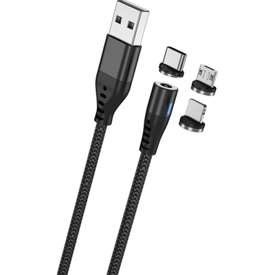 Maxlife Кабел за зареждане 3в1 USB - Type-C/lightning/microUSB, 100 см, ЧЕРЕН MXUC-02 (MXUC-02)