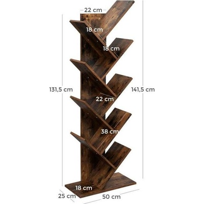 Knihovna VASAGLE Tree, 8 polic, rustikální hnědá