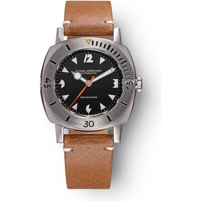 Nivada Grenchen Depthmaster Pacman White 14102A Brown Leather White Stitching