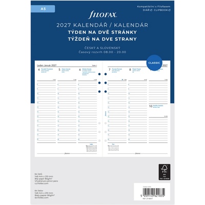 FILOFAX Kalendář 2027 A5, týden/2 str, linky, ČJ+SJ