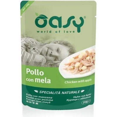 Oasy Specialita Naturali - пауч за пораснали котки, над 12 месеца, с пиле и ябълки - 70 гр - Италия