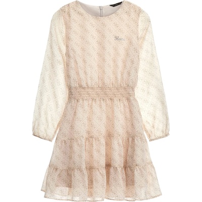 Guess Шифонена рокля в бледо розово покрита с надписи Guess