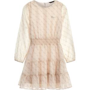 Guess Шифонена рокля в бледо розово покрита с надписи Guess