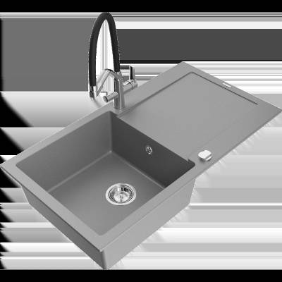 Leo гранитна мивка с 1 отделение, с отцеждач и кухненски смесител Duo, сив - 6501-71-671701-07 (6501-71-671701-07)