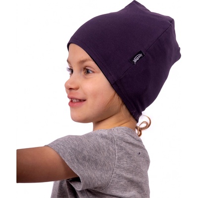 Dětská čepice bavlněná obuoustranná černá/švestkově fialová
