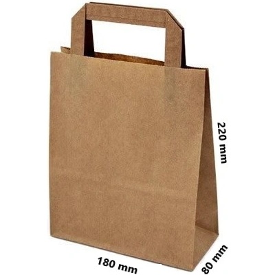 Papírová taška ploché ucho 180x80x220 mm nosnost 5 kg cena za: 500 ks v kartonu, Barva: Hnědá