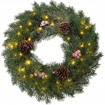 MagicHome Veniec prírodný zasnežený 48 LED IP20 2xAA 40 cm