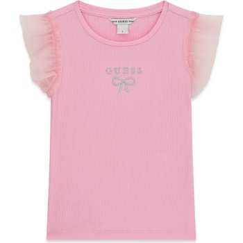 GUESS Тениска рипс за мини момиче в розово с тюлени ръкави Guess