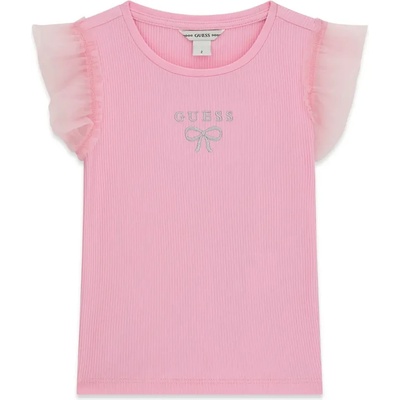 GUESS Тениска рипс за мини момиче в розово с тюлени ръкави Guess