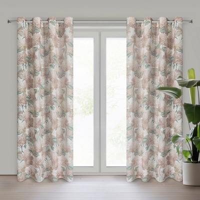 Takoy Závěs DEMI z látky s příměsí lnu v eko stylu zdobený potiskem jemných květů hortenzií 140 x 250 cm-HF-441917 | 140 x 250 cm