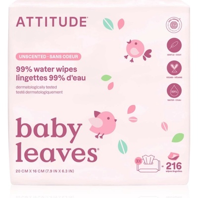Attitude Baby Leaves Water Wipes мокри кърпички без парфюм 3x72 бр