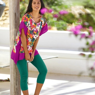 Blancheporte 3/4 legíny súprava 3 ks smaragdová+biela+čierna