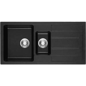 Inter Ceramic Кухненска мивка ICSG 8201 BLACK, двойна, със сифон, 49.5x99.5см (8201B) Мивка за вграждане
