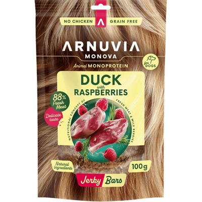 Arnuvia Monova maškrty Dog Jerky Bars Duck & Raspberries 100 g