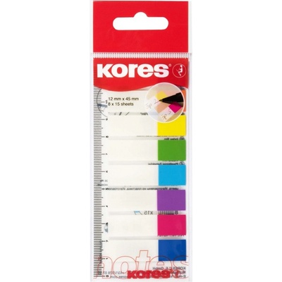 Kores Popisovací záložky Index Strips na pravítku 45x12 mm / 8 barev / 15 lístků á barva (45121)