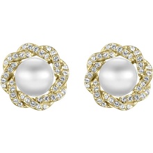 CRYSTalp Luxusné pozlátené náušnice s kryštálmi a perlou Rich pearl 42310.G