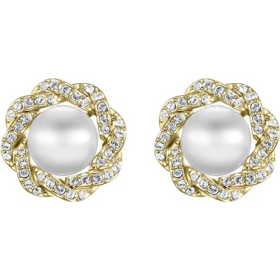CRYSTalp Luxusné pozlátené náušnice s kryštálmi a perlou Rich pearl 42310.G