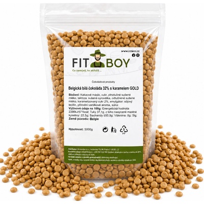 FITBOY Belgická bílá čokoláda 32% s karamelem GOLD 5000g