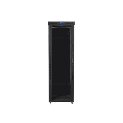 Lanberg стелажен шкаф 19" свободно стоящ 47U/800x1000 (плосък пакет) със стъклена врата LCD черен v2 (ff01-8047-12bl)