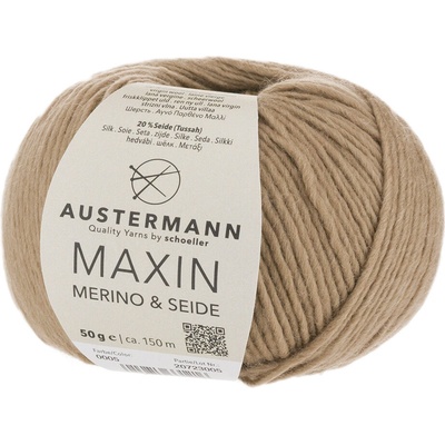 Austermann MAXIN Merino & Seide - 80% merino vlna, 20% hedvábí - Ručně pletací příze Barva: 005 CAMEL