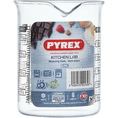 Sklenená odmerka s lievikom PYREX 250ml