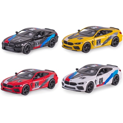 BMW M8 Competition Coupe 13 cm kov zpětný chod mix barev žlutá, bílá, červená, černá