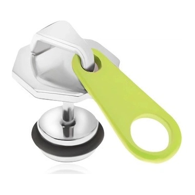Šperky eshop ocelový falešný plug do ucha zip neonově žlutý jazýček M1.31