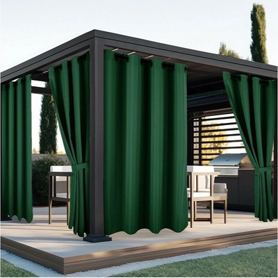 Nepremokavý záhradný záves so zavesením na kruhy na terasu so stuhou v zelenej farbe zelená Šírka 155 cm | Dĺžka 220 cm