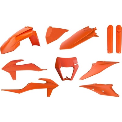 POLISPORT kompletní sada plastů (FULL KIT) KTM EXC/EXC-F TPI 20-23 v sadě kryt světla (8668600002) a kryty tlumičů (8398600005) barva oranžová