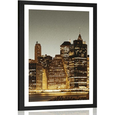 Plakát s paspartou noční New York - 40x60 no frame