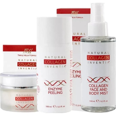 Inventia noční krém s živým kolagenem 50 ml + Enzymatický peeling 100 ml + Živá voda s kyselinou hyaluronovou 150 ml dárková sada