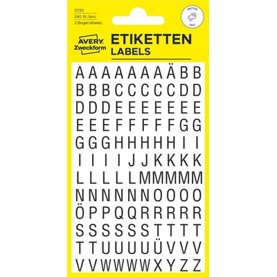 Avery Zweckform 3720 Samolepicí písmena, 6,5 mm, 240 ks, černá na bílé fólii – Zboží Dáma